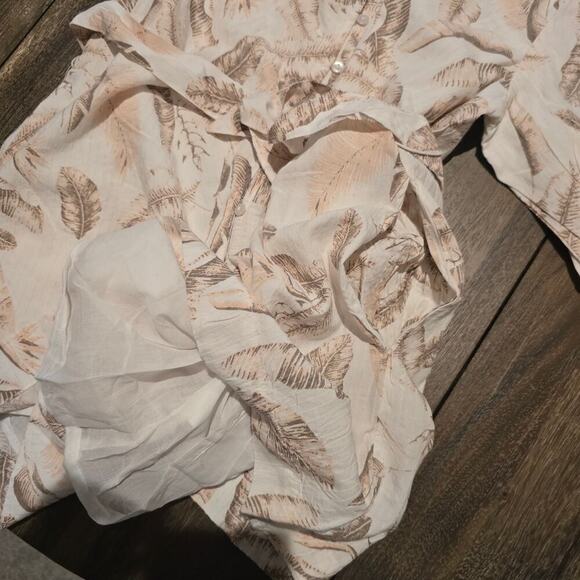 Elan Beige Feather Print Bubble Sleeve Romper Sz XS - Picture 9 of 11